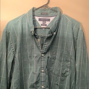Tommy Hilfiger 80’s 2 Ply Fabric - Green Striped Button Down Shirt